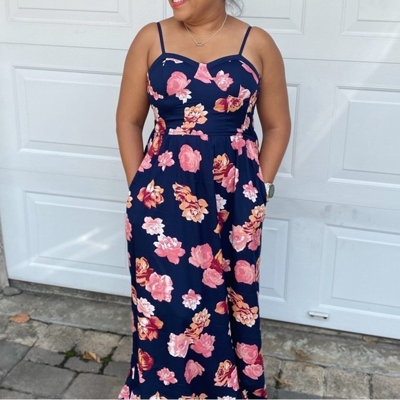 Band of Gypsies Floral Maxi Dress Spaghetti Straps Built-in Bra Blue Pink Size M - Picture 1 of 10